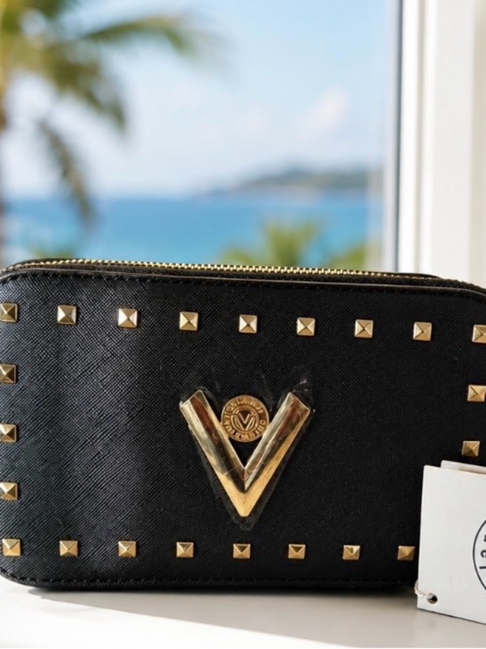 Valentino Orlandi Black Studded Double-Zip Crossbody Bag – New